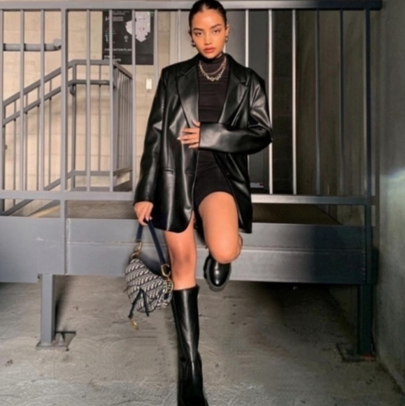 NWT Zara Balmain Style Oversized Leather Blazer Jacket - Picture 3 of 5